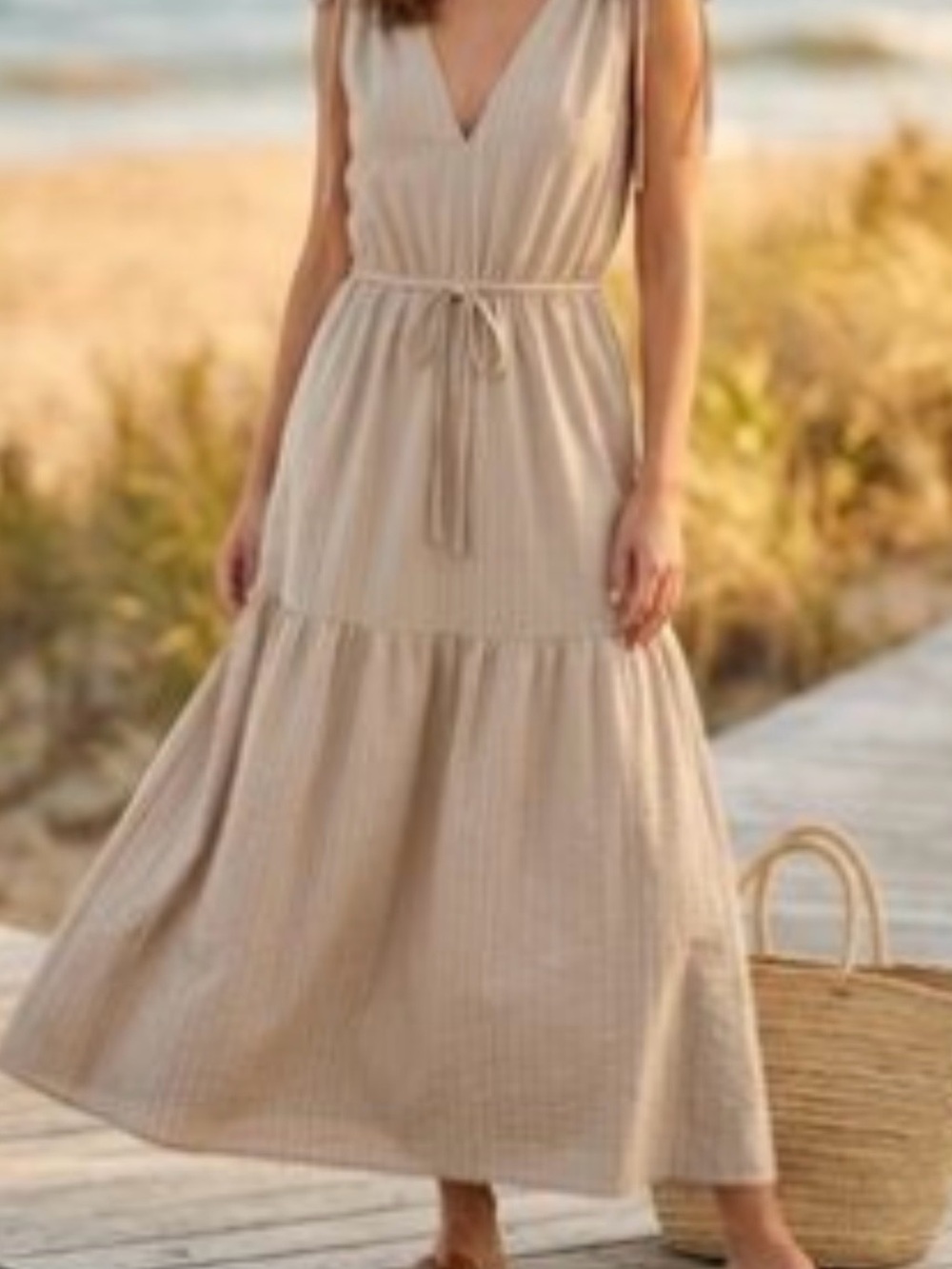 Calvin Klein Cream Commuter V-Neck Maxi Dress